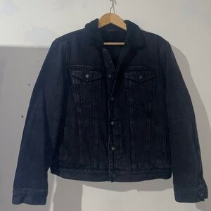 All Saints Black Sherpa Denim Jacket Size XL